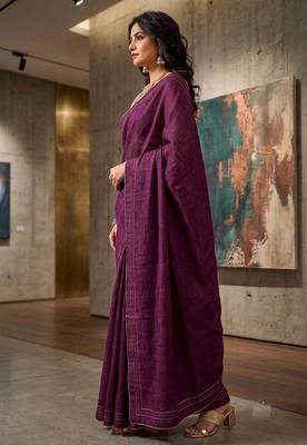 purple color beautiful woven designer tissue fabric saree 3