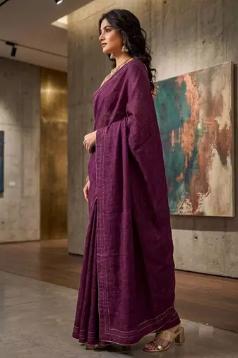 purple color beautiful woven designer tissue fabric saree
