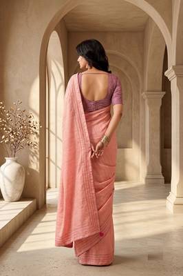 peach color beautiful woven designer tissue fabric saree 2