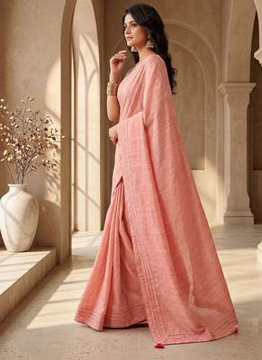 peach color beautiful woven designer tissue fabric saree 4