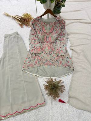 grey color embroidered and sequence wrok georgette salwar suit 3