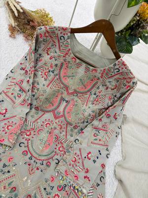 grey color embroidered and sequence wrok georgette salwar suit 4