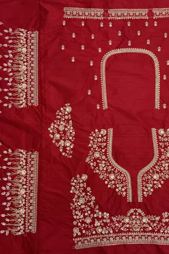 Red color Beads Handwork Motif Work Dori Embroidered Zari and Sequence work silk blend Lehenga choli set