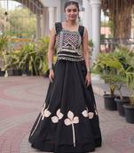 Navratri Roman Silk Lehenga Choli with Pan Patti Gota & Mirror Lace Work - free size