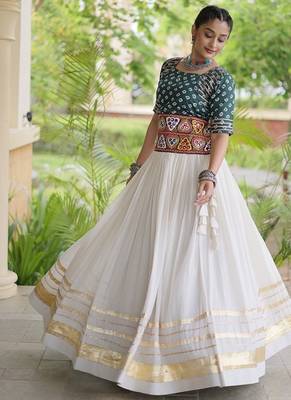Women’s Navratri Special Cora Cotton Bandhej Lehenga Choli with Gamthi Embroidery, Gota Patti & Lace Work 3