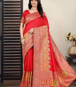 Premium red  row pashmina silk blend party wear saree with blouse