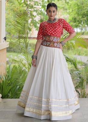 Navratri Cora Cotton Bandhej Lehenga Choli with Gamthi Embroidery Gota Patti & Lace Work - free size 1