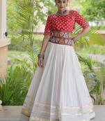 Navratri Cora Cotton Bandhej Lehenga Choli with Gamthi Embroidery Gota Patti & Lace Work - free size