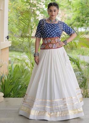 Navratri Cora Cotton Bandhej Lehenga Choli with Gamthi Embroidery Gota Patti & Lace Work - free size 1