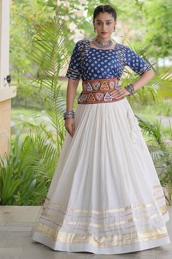 Navratri Cora Cotton Bandhej Lehenga Choli with Gamthi Embroidery Gota Patti & Lace Work - free size