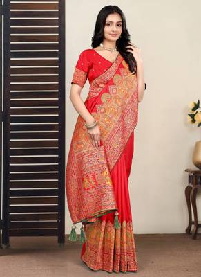 Premium red  row pashmina silk blend party wear saree with blouse 5