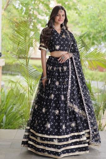 Navratri Bandhej Print Faux Georgette Lehenga Choli with Sequins Zari Embroidery & Gota Lace - free size