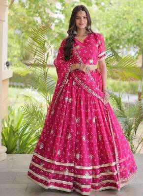 Navratri Bandhej Print Faux Georgette Lehenga Choli with Sequins Zari Embroidery & Gota Lace - free size 1