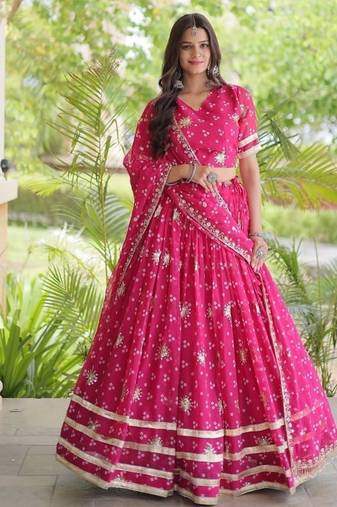 Navratri Bandhej Print Faux Georgette Lehenga Choli with Sequins Zari Embroidery & Gota Lace - free size