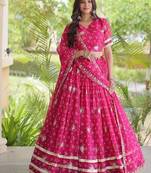 Navratri Bandhej Print Faux Georgette Lehenga Choli with Sequins Zari Embroidery & Gota Lace - free size
