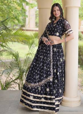 Navratri Bandhej Print Faux Georgette Lehenga Choli with Sequins Zari Embroidery & Gota Lace - free size 3