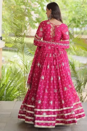 Navratri Bandhej Print Faux Georgette Lehenga Choli with Sequins Zari Embroidery & Gota Lace - free size