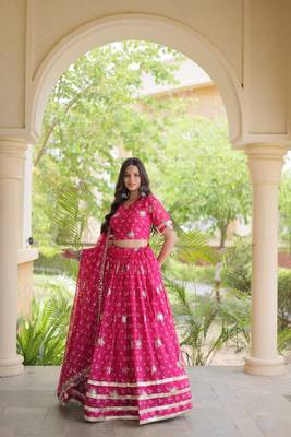 Navratri Bandhej Print Faux Georgette Lehenga Choli with Sequins Zari Embroidery & Gota Lace - free size 3
