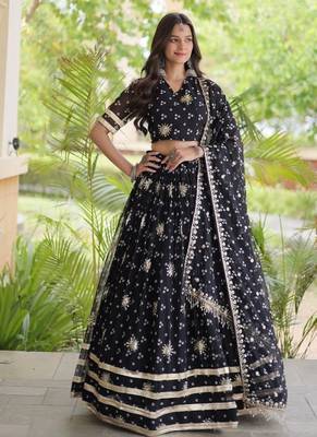 Navratri Bandhej Print Faux Georgette Lehenga Choli with Sequins Zari Embroidery & Gota Lace - free size 5