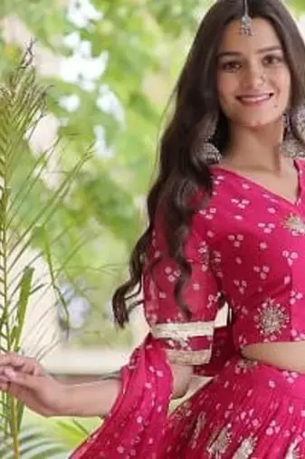 Navratri Bandhej Print Faux Georgette Lehenga Choli with Sequins Zari Embroidery & Gota Lace - free size