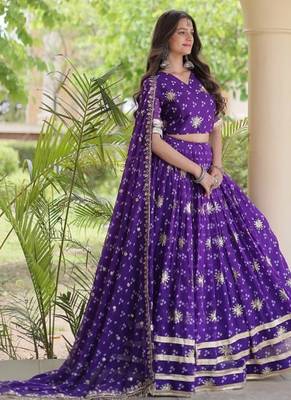 Navratri Bandhej Print Faux Georgette Lehenga Choli with Sequins Zari Embroidery & Gota Lace - free size 3