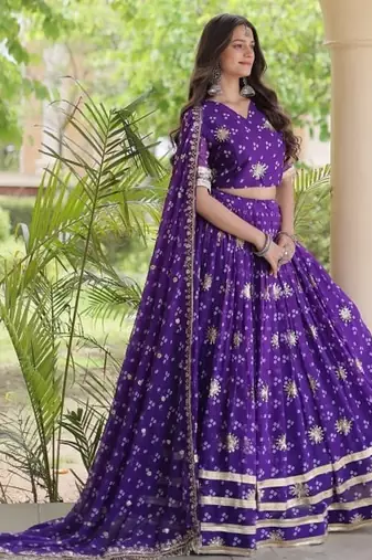 Navratri Bandhej Print Faux Georgette Lehenga Choli with Sequins Zari Embroidery & Gota Lace - free size