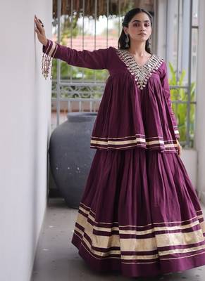 Navratri Kora Cotton Lehenga Choli with Zari Gota Patti & Real Mirror Work - free size 2