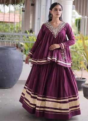 Navratri Kora Cotton Lehenga Choli with Zari Gota Patti & Real Mirror Work - free size 3