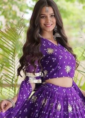 Navratri Bandhej Print Faux Georgette Lehenga Choli with Sequins Zari Embroidery & Gota Lace - free size 5