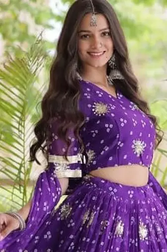 Navratri Bandhej Print Faux Georgette Lehenga Choli with Sequins Zari Embroidery & Gota Lace - free size