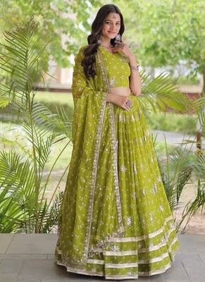 Women’s Navratri Special Bandhej Print Faux Georgette Lehenga Choli with Sequins, Zari Embroidery & Gota Lace 1