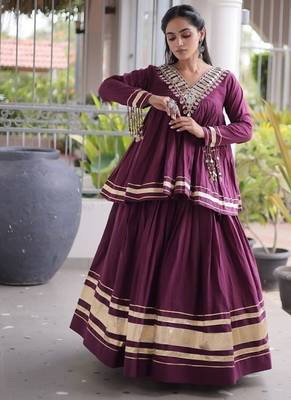 Navratri Kora Cotton Lehenga Choli with Zari Gota Patti & Real Mirror Work - free size 4
