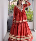 Navratri Special Women’s Kora Cotton Lehenga Choli with Zari Gota Patti & Real Mirror Work