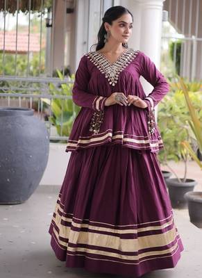 Navratri Kora Cotton Lehenga Choli with Zari Gota Patti & Real Mirror Work - free size 5