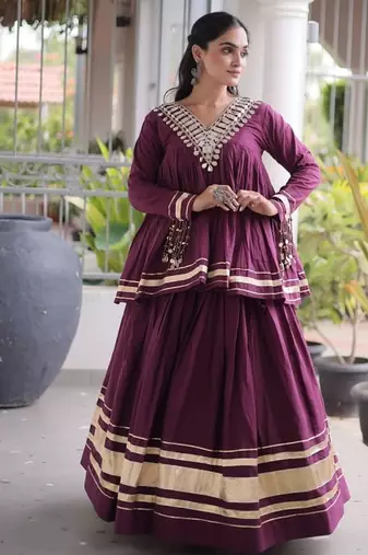 Navratri Kora Cotton Lehenga Choli with Zari Gota Patti & Real Mirror Work - free size