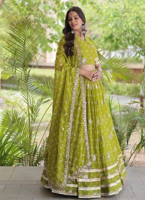 Women’s Navratri Special Bandhej Print Faux Georgette Lehenga Choli with Sequins, Zari Embroidery & Gota Lace 3