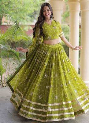 Women’s Navratri Special Bandhej Print Faux Georgette Lehenga Choli with Sequins, Zari Embroidery & Gota Lace 5
