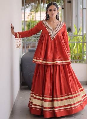 Navratri Special Women’s Kora Cotton Lehenga Choli with Zari Gota Patti & Real Mirror Work 3