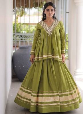 Navratri Kora Cotton Lehenga Choli with Zari Gota Patti & Real Mirror Work - free size 1