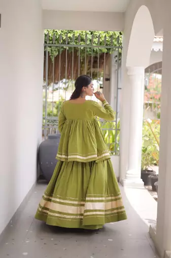Navratri Kora Cotton Lehenga Choli with Zari Gota Patti & Real Mirror Work - free size