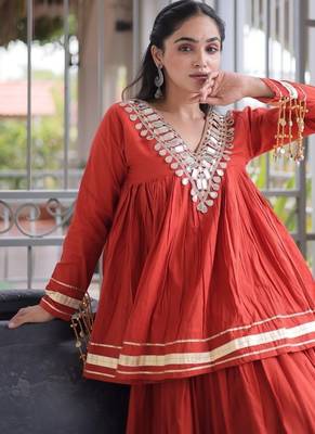 Navratri Special Women’s Kora Cotton Lehenga Choli with Zari Gota Patti & Real Mirror Work 5
