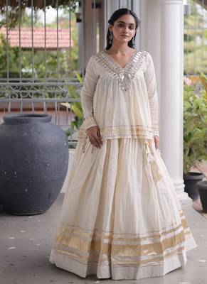Navratri Kora Cotton Lehenga Choli with Zari Gota Patti & Real Mirror Work - free size 1