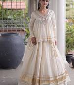 Navratri Kora Cotton Lehenga Choli with Zari Gota Patti & Real Mirror Work - free size
