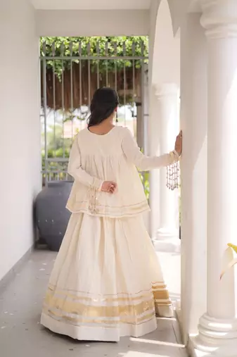 Navratri Kora Cotton Lehenga Choli with Zari Gota Patti & Real Mirror Work - free size
