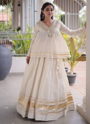 Navratri Kora Cotton Lehenga Choli with Zari Gota Patti & Real Mirror Work - free size 3