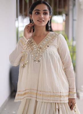 Navratri Kora Cotton Lehenga Choli with Zari Gota Patti & Real Mirror Work - free size 4