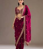 Catching maroon tissue silk zari and sequins embroidered indian latest design traditional saree