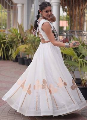 Women’s Navratri Special Roman Silk Lehenga Choli with Pan Patti Gota & Mirror Lace Work 2