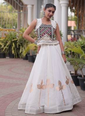 Women’s Navratri Special Roman Silk Lehenga Choli with Pan Patti Gota & Mirror Lace Work 3