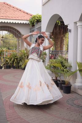 Women’s Navratri Special Roman Silk Lehenga Choli with Pan Patti Gota & Mirror Lace Work 5